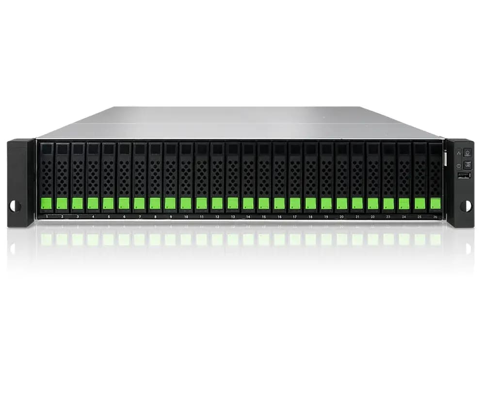 QSAN 2U Single Ctrl SAN System Intel Xeon D-1517 Quad Core 26 Bay 2-ported 10GbE BASE-T iSCSI with Redundant power supply 4 slots for optional host cards